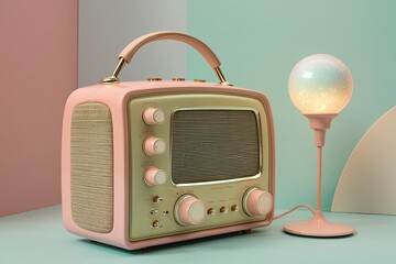 Whimsical Retro Radio Imagery with Gentle Pastel Hues and Enchanting Glow