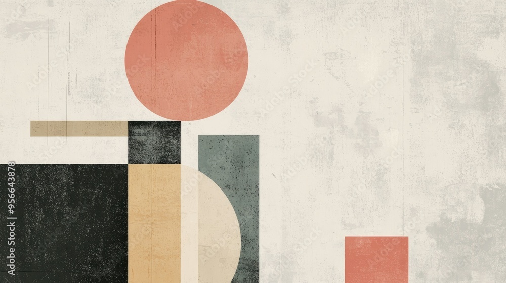 Poster a minimalist abstract background with simple geometric shapes in muted tones, creating a modern and 