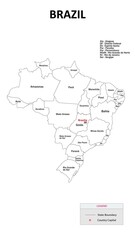 Brazil Map. State and district map of Brazil. Administrative map of Brazil with states and boundaries in white color.