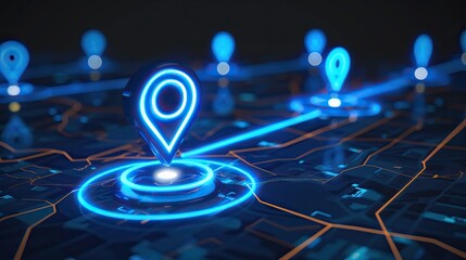 Abstract Neon Map with Location Pin