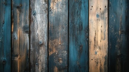 Weathered Wooden Planks with Blue and Brown Paint