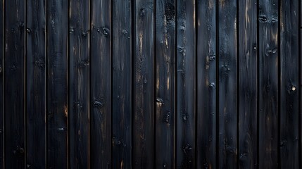 Black wooden planks, vertical wood panels, rustic texture, dark timber background, weathered wood grain, ebony wood siding, monochromatic design, shadowy wood pattern.