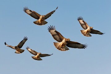 Obraz premium Hawks Flying High in a Clear Blue Sky