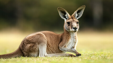 Fototapeta premium portrait of a kangaroo resting gracefully in a green field