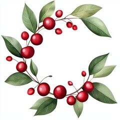 A single cute boho chic swirl of cherry and almond with mandala designs, watercolor illustration, clipart, isolated on pure white background