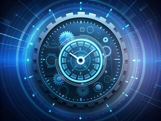 Futuristic digital clock design concept in blue circle, perfect for technology backgrounds