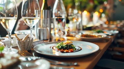 A plate of food set for a fancy dinner.