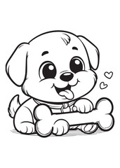 dog eats bone kid coloring page design 