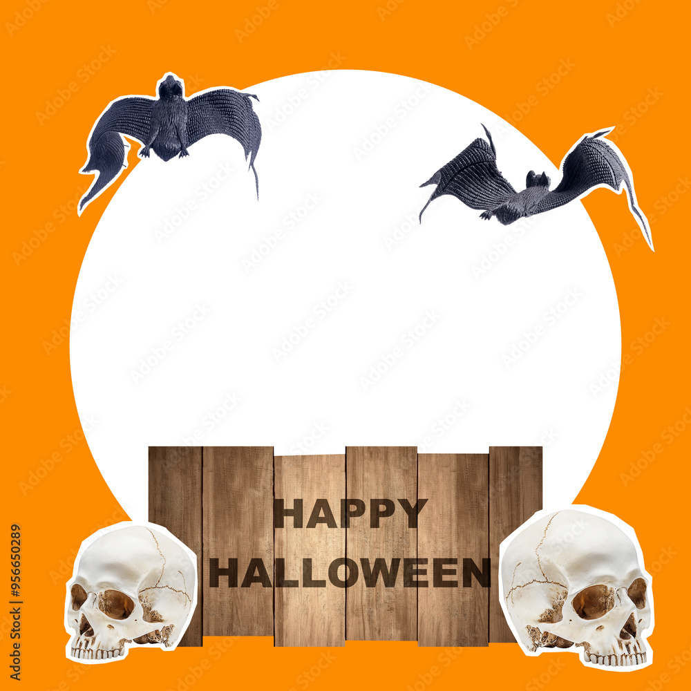 Wall mural A Halloween themed photo with bats and skulls