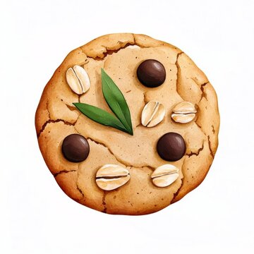 recommend clip art: A single cute boho rustic oatmeal cookie with cinnamon, watercolor illustration, clipart, isolated on pure white background