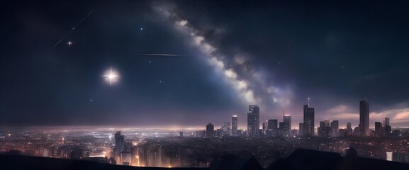 Fototapeta premium 星空と大都市の風景