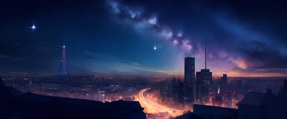 星空と大都市の風景
