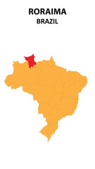 Roraima Map is highlighted on the Brazil map with detailed state and region outlines.