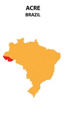 Obraz premium Acre Map is highlighted on the Brazil map with detailed state and region outlines.