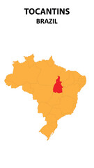 Tocantins Map is highlighted on the Brazil map with detailed state and region outlines.