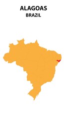 Alagoas Map is highlighted on the Brazil map with detailed state and region outlines.