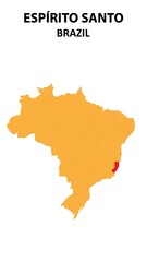 Fototapeta premium Espírito Santo Map is highlighted on the Brazil map with detailed state and region outlines.