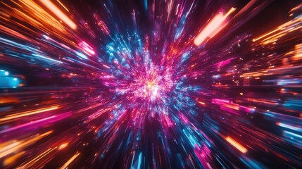 Abstract Neon Lights Background - Purple, Blue, Orange, and Red Speed Lines.