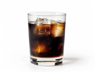 A black Russian cocktail in a rocks glass on a white background