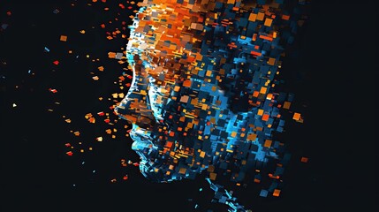 Digital Human Profile Constructed from Colorful Blocks