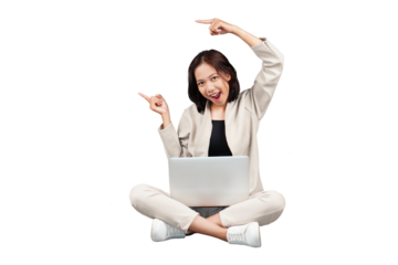 Woman sitting with crossed legs isolated transparent