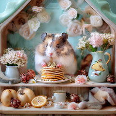 ドールハウスで暮らすハムスター