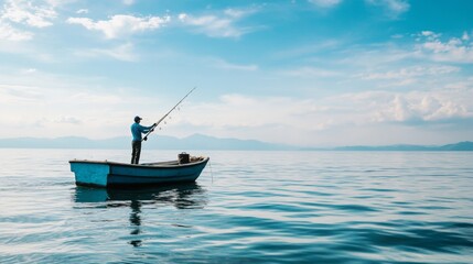 Fototapeta premium Tranquil Fishing Experience on Calm Waters