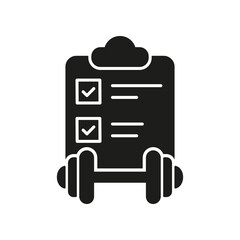 Fitness Plan Silhouette Icon, Sports Training Schedule And Exercise Regimen For Healthy Lifestyle. Isolated Vector Illustration