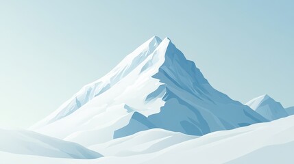 Minimalist Mountain Peak Illustration with Snow Covered Hills and Blue Sky - Vector Graphic.