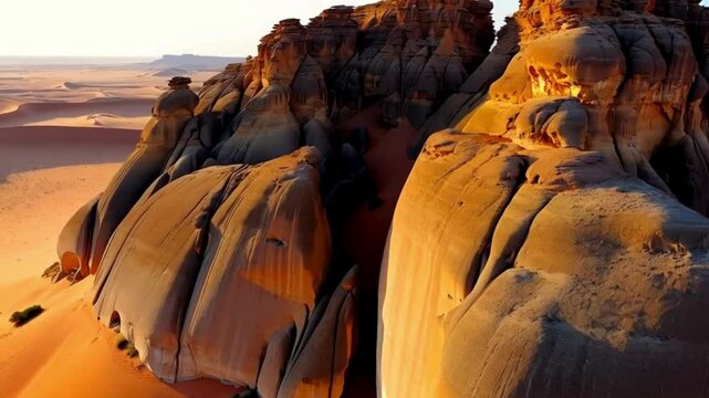 Drone photography abobe rock formation in the desert