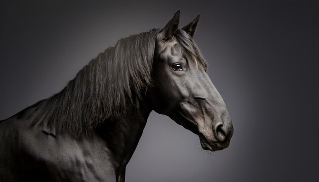 UN caballo realista. El modelo del caballo se representa con una textura de pelaje negro