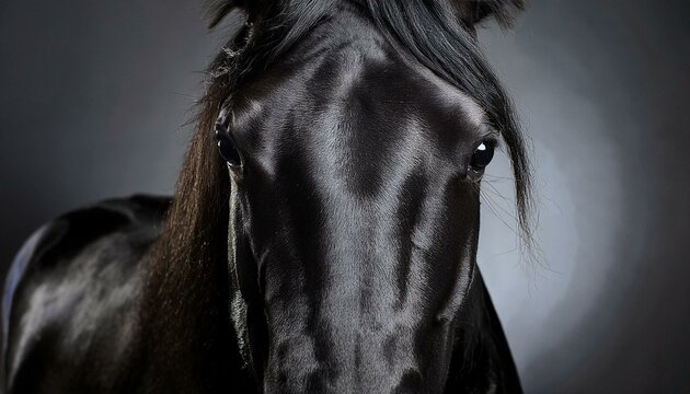 UN caballo realista. El modelo del caballo se representa con una textura de pelaje negro