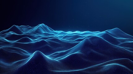 Fototapeta premium Abstract Digital Landscape with Blue Glowing Lines and Dots.