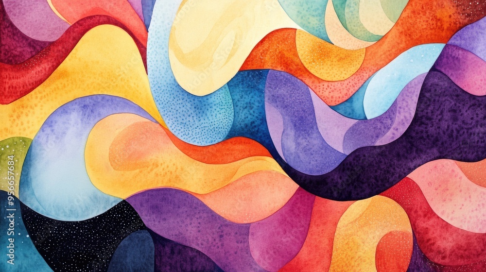 Aufkleber watercolor illustration series featuring an array of vibrant voluminous abstract shapes a modern art