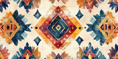 Watercolor illustration on aged paper showcasing ethnic patterns Ideal for fabric prints screens and grunge rugs Boho Aztec design