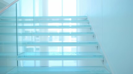 Modern glass staircase in bright minimalist interior with natural light