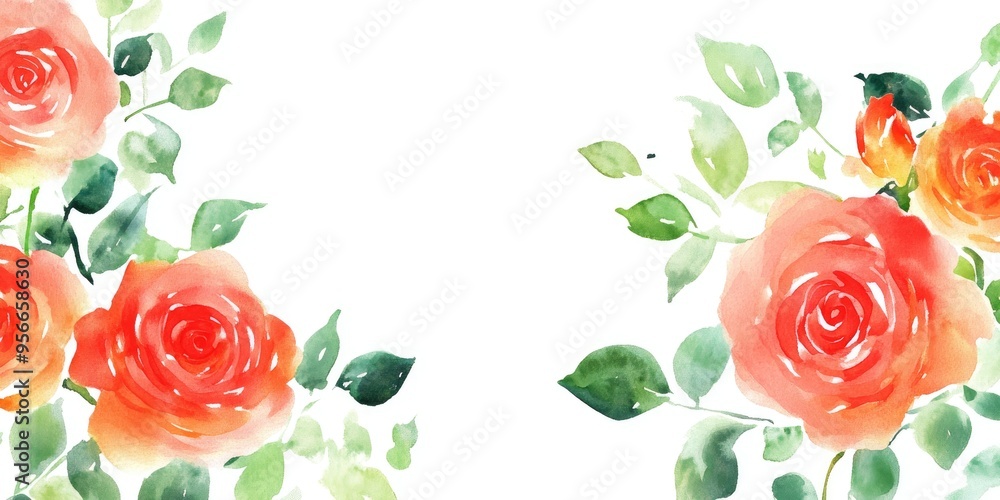 Sticker Watercolor rose floral border