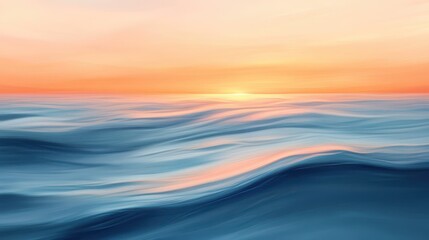 Obraz premium Abstract Ocean Sunset with Wavy Lines, Pink and Blue Colors, Digital Art Painting