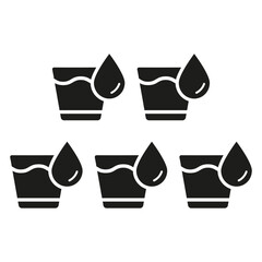 Set of Five Glasses with Water Droplets, Hydration and Reminder to Drink Water Regularly Concept. Isolated Vector Illustration