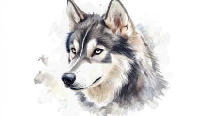 Obraz premium Watercolor portrait of a Siberian Husky dog illustrated and isolated on a transparent white background