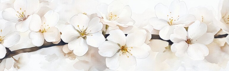 Watercolor illustration of white sakura flowers resembling those found in Japan