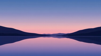 Fototapeta premium Serene Sunset Over Still Lake with Mountain Reflections.