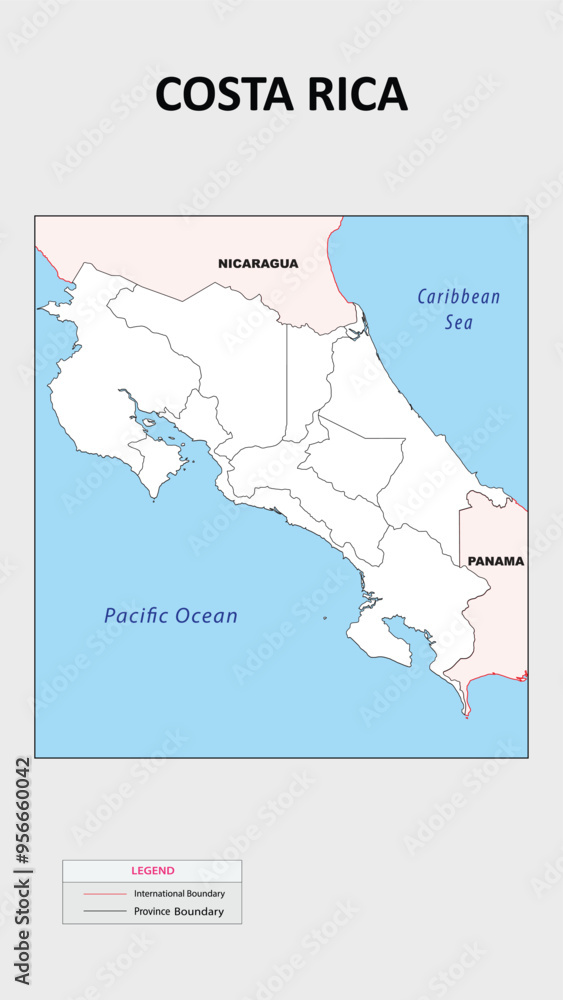 Poster costa rica map. political map of costa rica with state border in outline. political map of costa ric