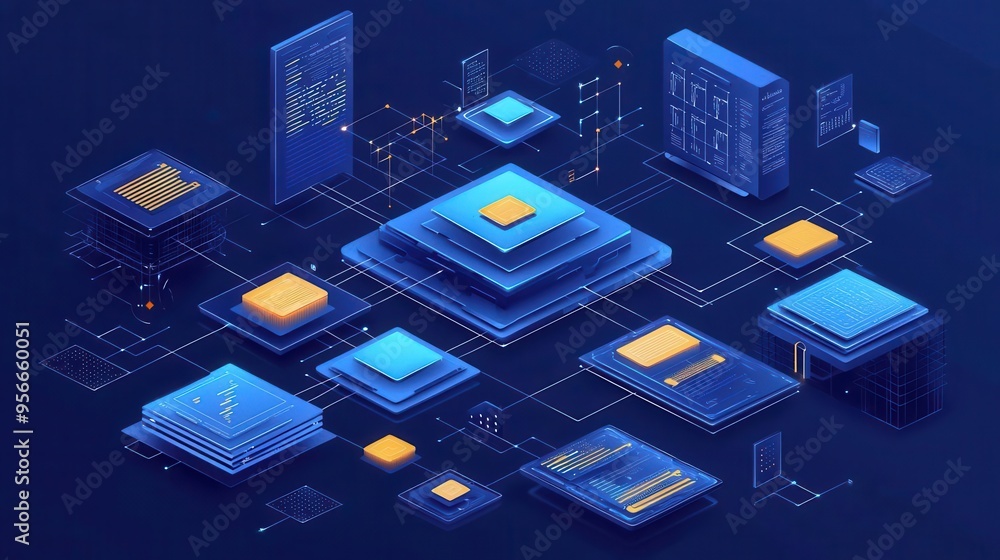 Poster network diagram illustrating blockchain technology as a digital ledger