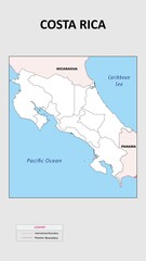 Costa Rica Map. Political map of Costa Rica with state border in outline. Political map of Costa Rica with outline and neighbouring countries.