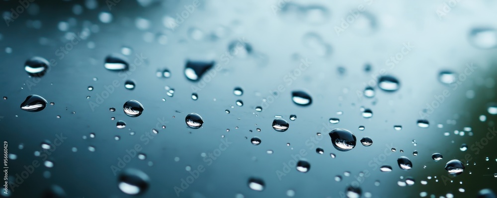Aufkleber close-up of raindrops on a window, creating a serene and refreshing atmosphere. perfect for nature-t