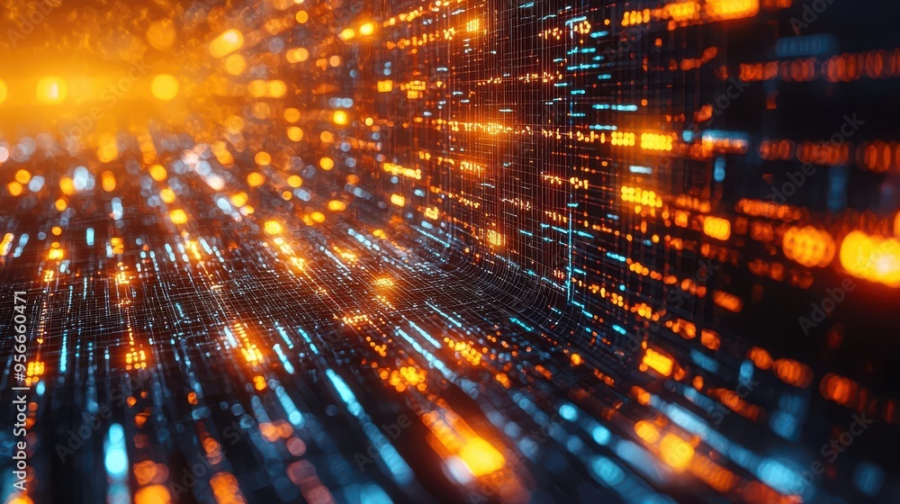 Poster blockchain network with a visualization background showcasing digital connections
