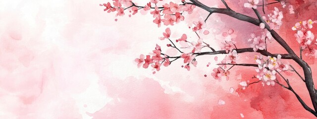 Fototapeta premium Watercolor sakura frame featuring blossoming cherry tree branches for a festive background