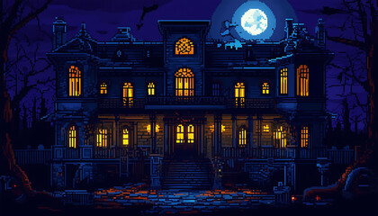 Haunted Mansion Illuminated by Moonlight