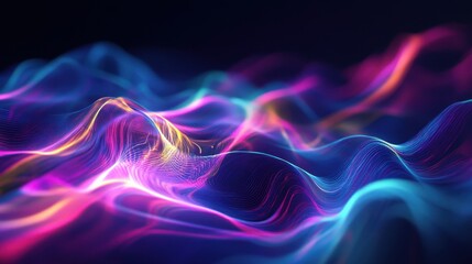 Fototapeta premium Abstract Neon Waves Background - Blue, Pink, and Yellow Swirling Light Design.